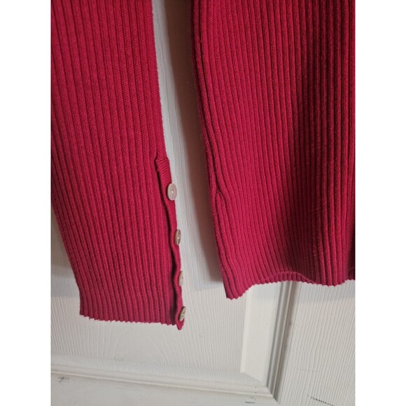 Lands End Womens Red XL Sweater Size Red Ribbed Holidays Christmas 18-20 Buttons - Picture 3 of 3